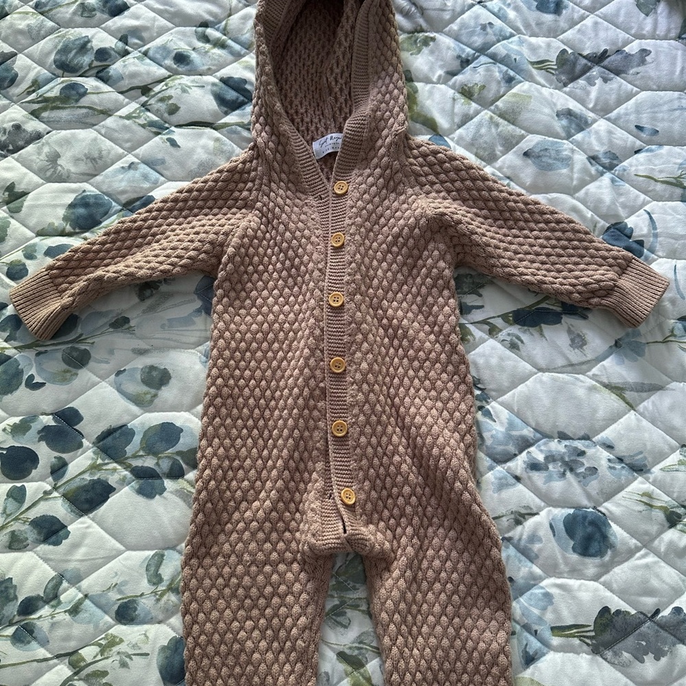Brown Polka Dot Hooded Footie One Piece